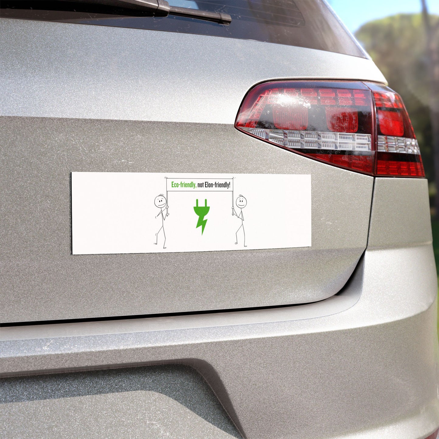 "Eco-Friendly, not Elon-Friendly" Stick Figure Tesla Car Magnet