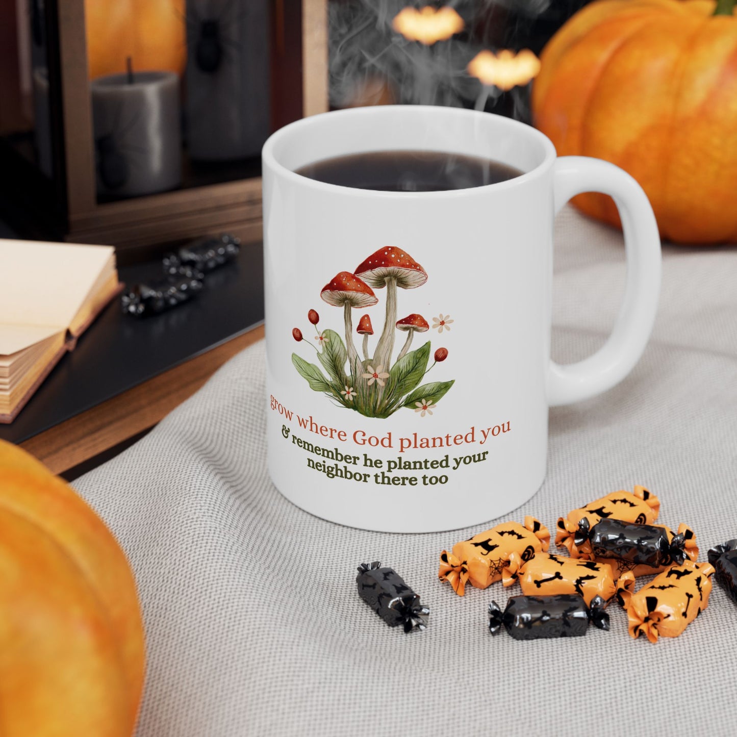 "Grow Where God Planted You" (Mushroom) Ceramic Mug