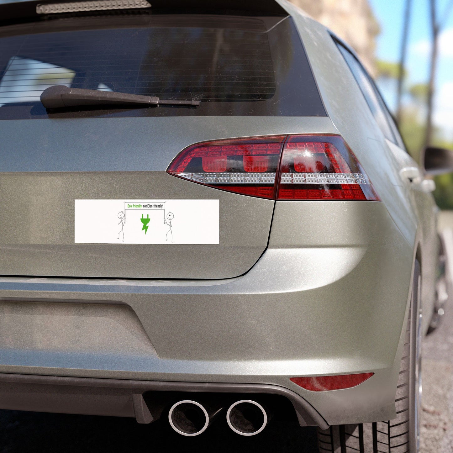 "Eco-Friendly, not Elon-Friendly" Stick Figure Tesla Car Magnet