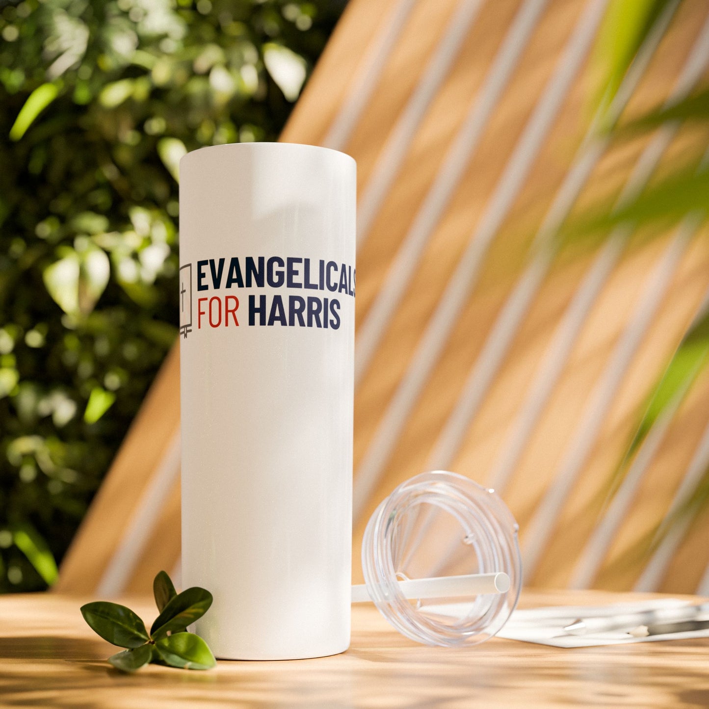 Evangelicals For Harris Skinny Tumbler with Straw, 20oz